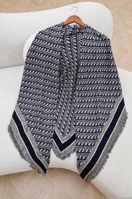 Двусторонний шарф Dior Oblique University темно-синий шерстяной и шелковый - Изображение 1 из 4