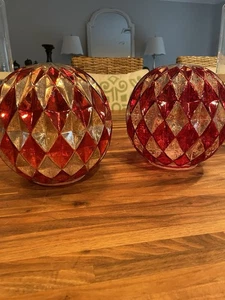 Valerie Parr Hill Set of 2 8" Illuminated Harlequin Spheres Red - Picture 1 of 7