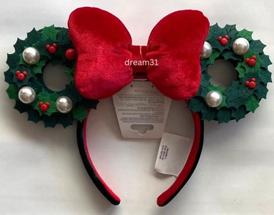 Nuevo con etiquetas Diadema Disney Minnie Mouse Guirnalda Navidad Vacaciones Orejas Foto 1 de 2