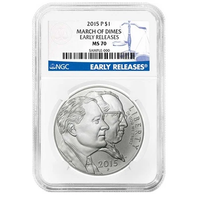 2015-P UNC $1 Silver March of Dimes NGC MS70 Early Releases - Image 1 of 3