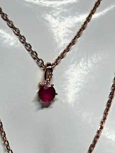 Vintage Sterling Silver Pendant 925 Ruby Zircon Rose Gold on Silver Long Chain - Picture 1 of 12