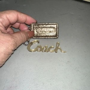 COACH Large  Metallic Gold Color Hang Tag Fob Charm Unique Designer Preppy - Picture 1 of 3