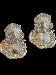 Coquette Sterling Silver 1” Luggage Tag Floral Scroll Dangle Earrings 925 5.10g - Picture 1 of 5