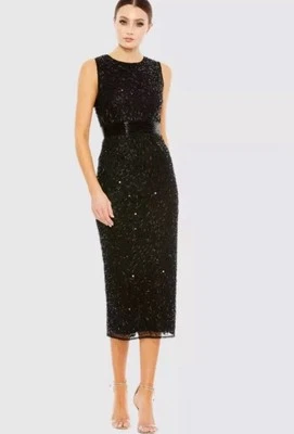 Vestido Mac Duggal Nuevo con Etiquetas $398 Pequeño Negro Vestido Geométrico Cuentas Formal *LEER* 93758 Foto 1 de 4