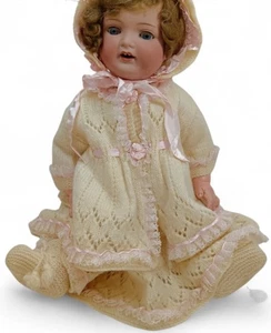 Huebach Koppelsdorf Germany Bisque Head Doll 1330 Eyelids Move Knitted Clothes - Picture 1 of 24