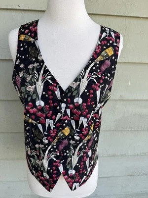 Vtg Y2K Nicole Miller Silk Vest Champagne Strawberry Size M Celebrate New Year - Image 1 of 4