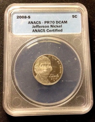 2008 S Jefferson Proof Nickel! ANACS PR70 DCAM! ENN Coins - Image 1 of 2