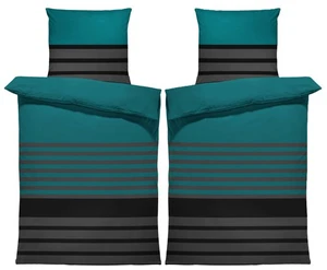 4 teilig Bettwäsche 135x200 cm gestreift petrol Biber Winter Flanell Baumwolle - Bild 1 von 6