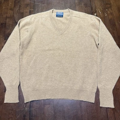 Vintage Pendleton Sweater Mens XL  Biege 100% Virgin Lambs Wool V-neck USA 90s - Image 1 of 4