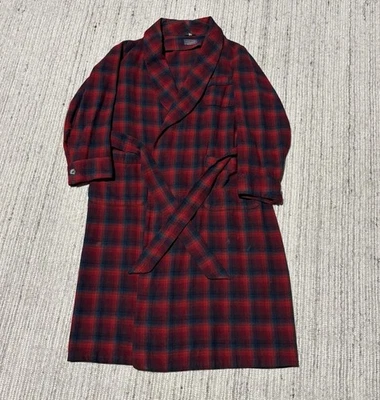 Vintage Pendleton Virgin Wool Overcoat Robe Tartan Red Plaid Belted Flaws* - Image 1 of 4