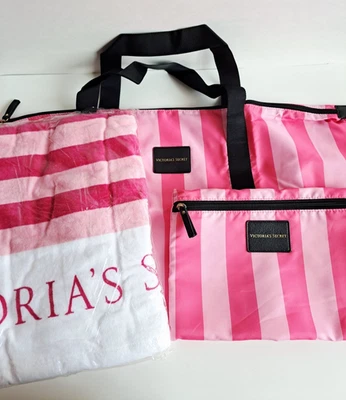 NEW Victoria's Secret Pink Travel Tote & Make up Case Bag and Pink Beach Towel - Image 1 of 4