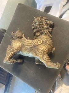Chinese Copper/Brass Lion Foo Fu Dog Pixiu Beast Statue Sculpture - Picture 1 of 8