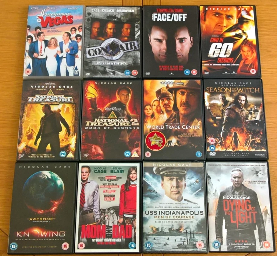 Nicholas Cage 12x DVD Collection Face/Off Con Air National Treasure more R2 - Image 1 of 1