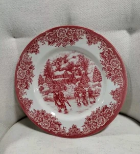 Royal Stafford 4 NOSTALGIC ICE SKATERS Red DINNER PLATES Christmas Winter 11 NEW - Picture 1 of 5