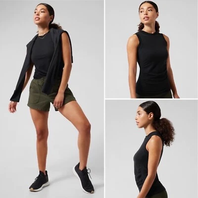 Camiseta sin mangas Athleta Foresthill Wool Ascent X-SMALL negra sin costuras ajustada acanalada nueva con etiquetas Foto 1 de 4