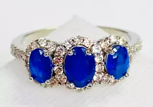 HSN Colleen Lopez Sterling Blue Spinel & White Zircon 3 Stone Ring Size 10 - Picture 1 of 16