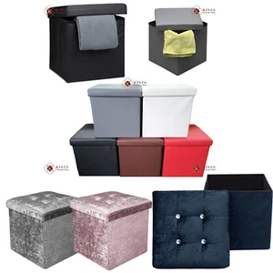 38cm New Folding Ottoman Storage Box Pouffe Seat Stool Footstool Bench Single - Picture 1 of 12