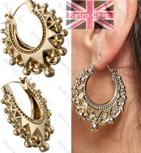 3.5cm CREOLE HOOPS vintage style victorian HOOP EARRINGS gypsy creoles GOLD TONE - Picture 1 of 5