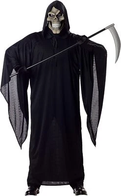 Grim Reaper Death Robe Skeleton Scary Fancy Dress Up Halloween Adult Costume - Image 1 of 2