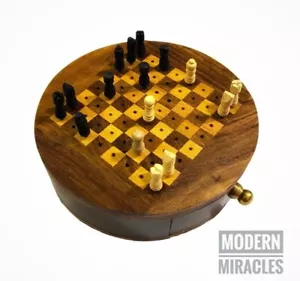 Handgefertigtes rundes Schach/Mini-Taschenschach/Reiseschach Brettspiele aus ... - Bild 1 von 4
