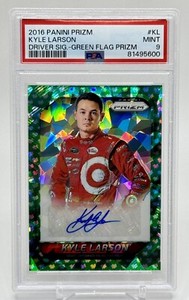 2016 Panini Prizm Racing Kyle Larson Green Flag Prizm Autograph #/50 PSA 9