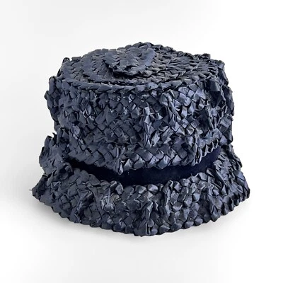 Sombrero De Colección Años 60 Mod Azul Personalizado Tejido Paja Cloche Toque Go-Go Años sesenta Foto 1 de 4