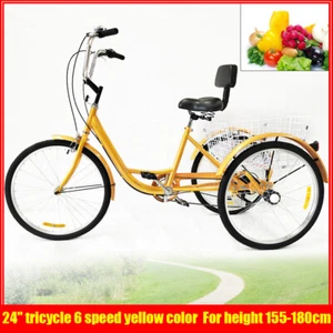 Triciclo Adulto 24" Ruota Adulti 6 Velocità Cargo Triciclo Crociera + Cestino UK - Foto 1 di 11