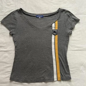 Burberry Grey Short Sleeve V Neck Tee w Stripes size 38 - Picture 1 of 8