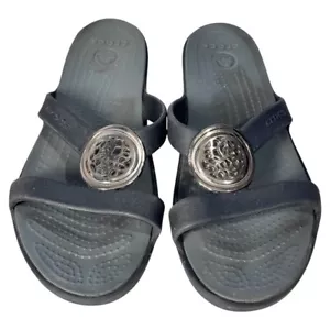 Crocs Sanrah Circle Slide Sandal Women's Size 9 Black/Graphite - Picture 1 of 4