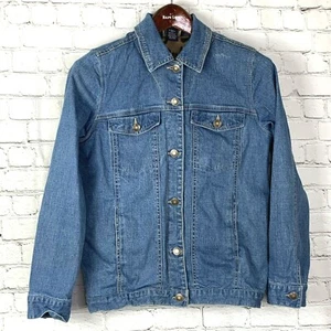 Denim & Co Jean Jacket size XS Blue Button Front Leopard Faux Fur Lining Pockets - Picture 1 of 8