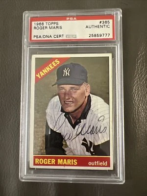 Roger Maris Signed 1966 Topps Yankees Baseball Card #365 PSA Auto - Image 1 of 4