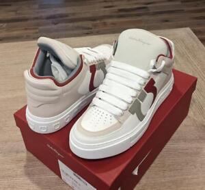 $795 Mens Salvatore Ferragamo "Marvelous" Leather Sneakers White/Beige/Red 11