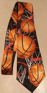 Lot's Of Basketballs / Net's On A New Black 100% Polyester Neck Tie! #1 - Picture 1 of 2