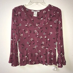 American Rag Floral Peplum Blouse Bell Sleeve Ruffle Top Size Small GUC - Picture 1 of 12