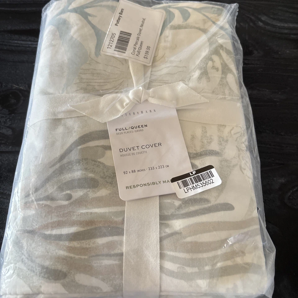 Funda nórdica Pottery Barn ~ coral ~ algodón orgánico ~ neutro ~ reina completa nueva con etiquetas Foto 1 de 4