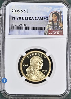 2005-S NGC PF70UCAM PROOF SACAGAWEA DOLLAR DEEP CAMEO PR 70 - Image 1 of 2