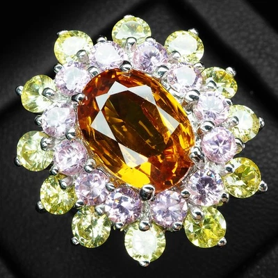 ANILLO GIRASOL ESTATE ZAFIRO DORADO AMARILLO 8,65 QUILATES PLATA ESTERLINA 925 HECHO A MANO Foto 1 de 4