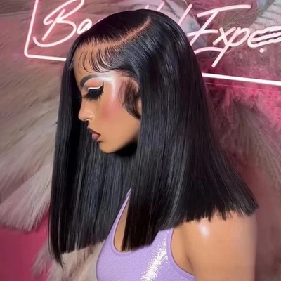 Peluca Bob Corta Frontal Encaje 13x6 HD Hueso Recta Sin Pegamento Pre Corte 7x5 Cierre Wi Foto 1 de 4