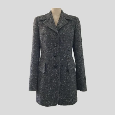 Vintage 90s Escada Wool Tweed Gray Taupe Academia Blazer Jacket - 34 S - Image 1 of 4