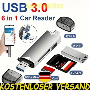 6-in-1 Kartenleser Speicherkartenleser USB 3.0 Typ-C Leser SD OTG Adapter Micro` - Afbeelding 1 van 11