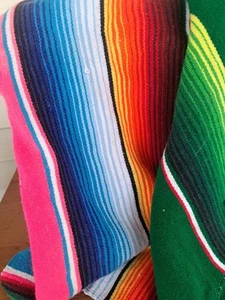 Vintage Mexikanische Serape Saltillo Wolldecke Gewebt Lebendig Mehrfarbig Streifen - Bild 1 von 15
