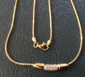14K YELLOW GOLD DIAMOND NECKLACE 18 INCHES SPARKLY DIAMONDS SLIDE PENDANT 6.8 GR - Picture 1 of 7
