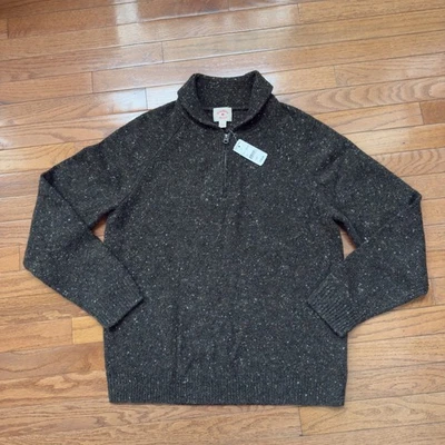 Brooks Brothers Red Fleece Sweater Men’s L Brown Wool Blend Shawl Collar 1/4 Zip - Image 1 of 4