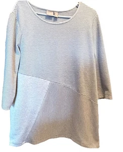 Chico's Tunic Top Women’s Size 1 (M)Gray Ottoman Striped Asymmetric Cotton Knit - Picture 1 of 9