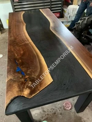 Epoxy Table Top with Black Resin Handmade Acacia Outdoor Table Top Hallway Décor - Image 1 of 4