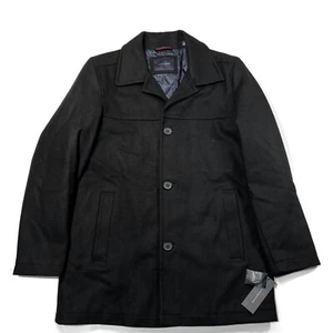 Tommy Hilfiger Wool Blend Peacoat Mens Large New NWT Black Winter Coat $250 - Picture 1 of 11