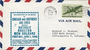 First Flight Chicago & Southern Airlines (C&S) Detroit-Houston- New Orleans - Picture 1 of 2