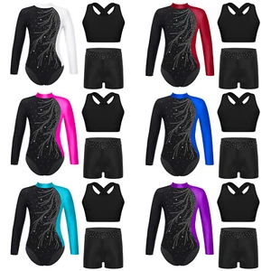 Niños Unitards Deportes Con Pantalones Cortos Y Sujetador 3 Piezas Ropa de Baile Gimnasia Leotardo - Imagen 1 de 47