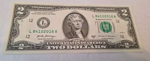 2016 Year Note Two Dollar Bill 2017A L84102016A Fancy Serial# - Picture 1 of 6
