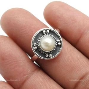 Natural Pearl Solid Sterling Silver Statement Women Gift Ring Jewellery Size Q - Picture 1 of 9